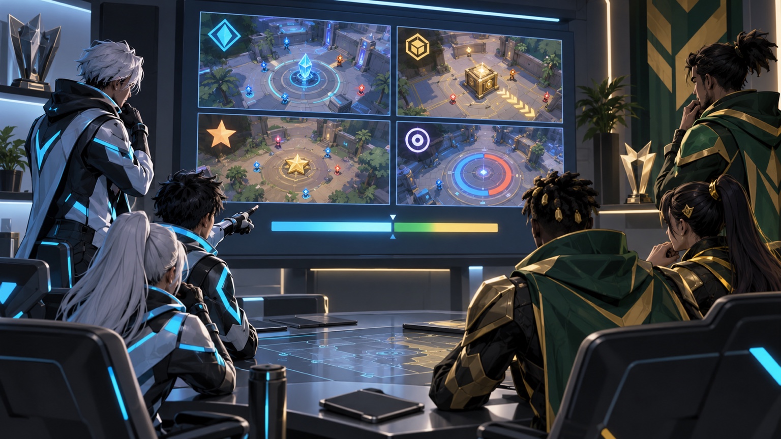 Two anonymous esports squads reviewing the close AL versus LOUD scrim