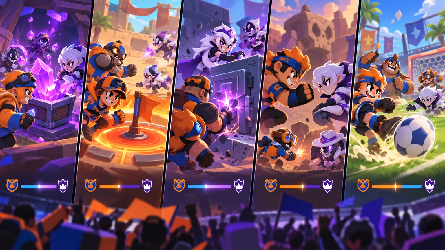 Five arena panels showing the alternating F A Bobby and VATIC mode results