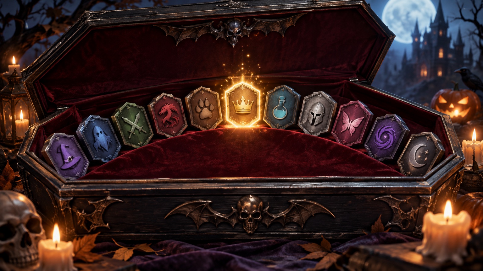 Original illustration of ten prize slots with one premium slot highlighted in a Halloween reward box