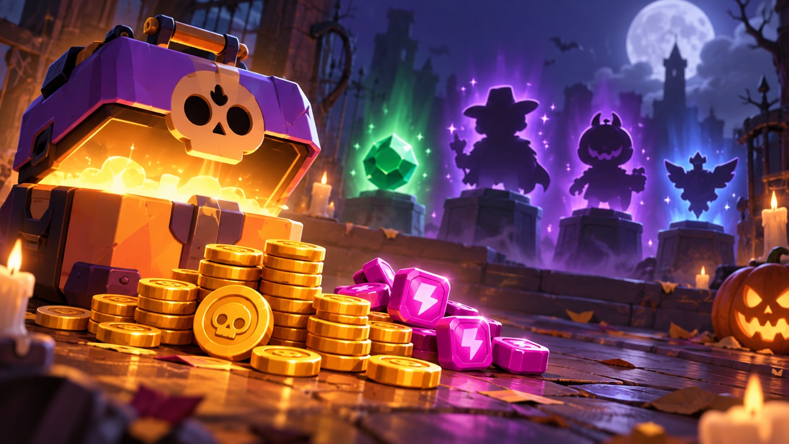 Original illustration comparing coins, power points, cosmetics and rare rewards from a game box