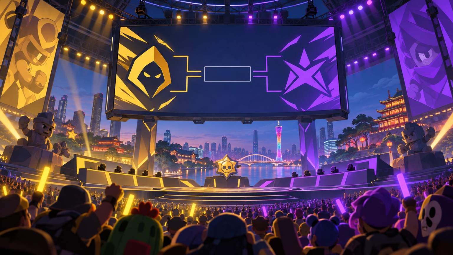Original illustration of a Brawl Stars qualifier bracket showing a Heretics versus Ace Xero opening slot without a result