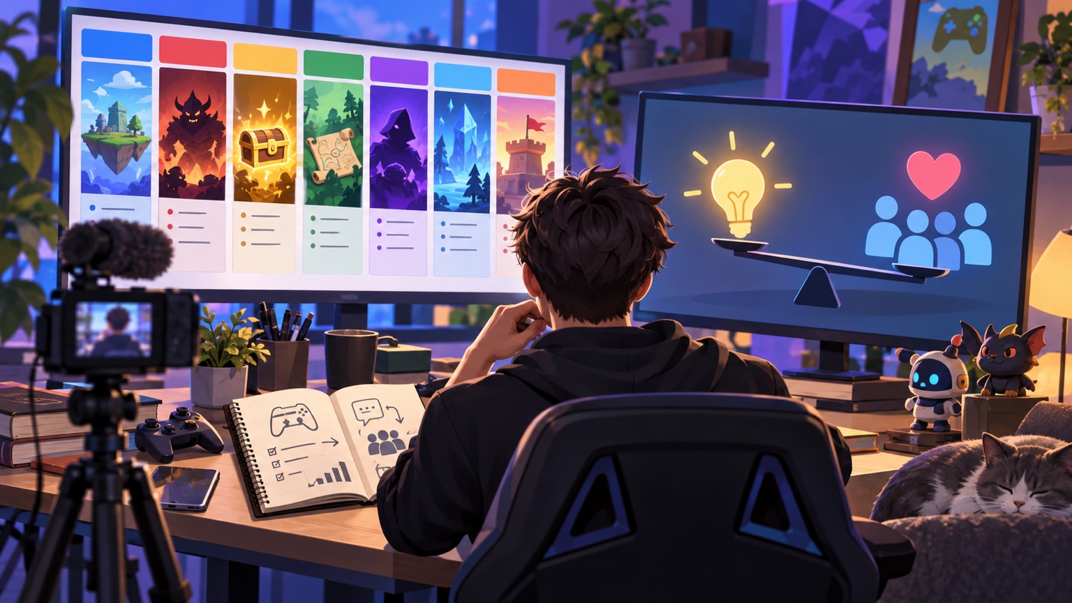 Illustration originale d'un calendrier de créateur montrant des vidéos, des mises à jour de jeu et des discussions communautaires autour de Brawl Stars
