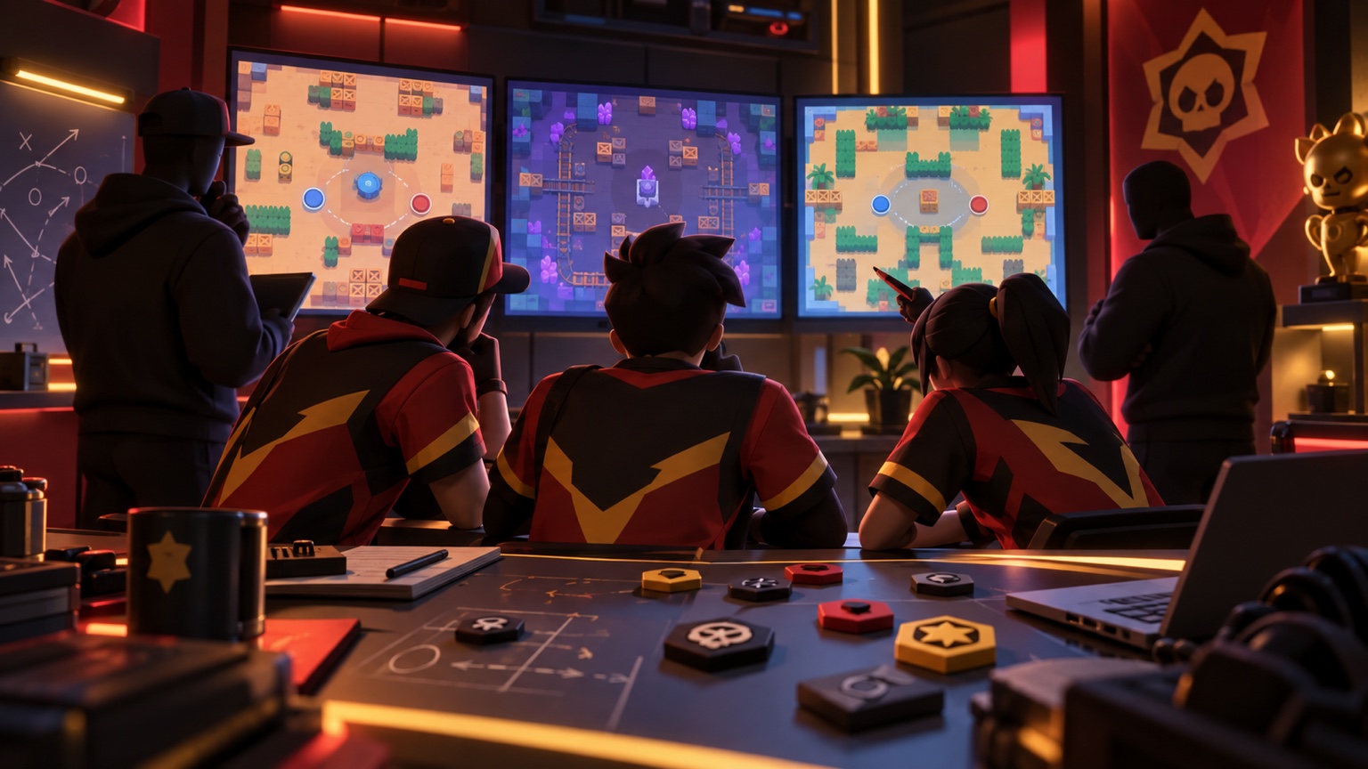Een anoniem Noord-Amerikaans esports-trio dat tactieken doorneemt voor de Brawl Stars LCQ