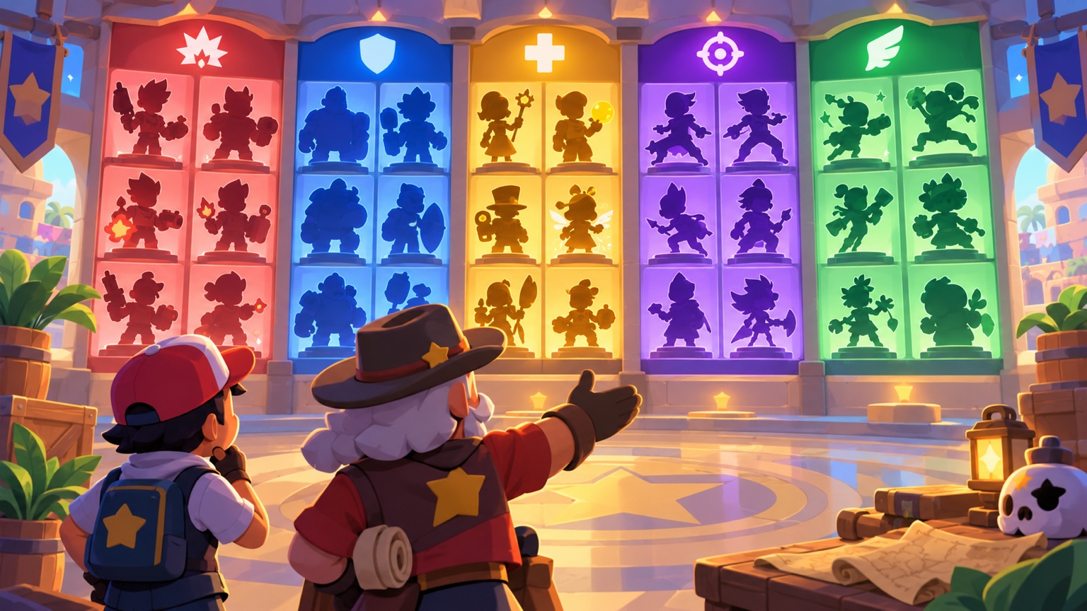 A large colorful Brawl Stars roster organized for new and experienced players