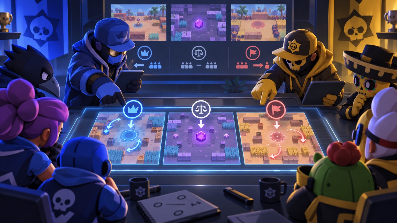 Two anonymous esports squads reviewing the balanced SK versus FUT AC scrim