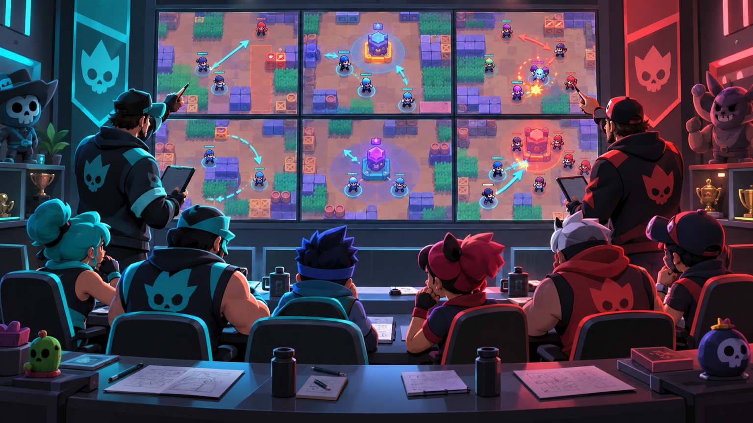 Two anonymous esports teams reviewing the TE versus TRIBE scrim card