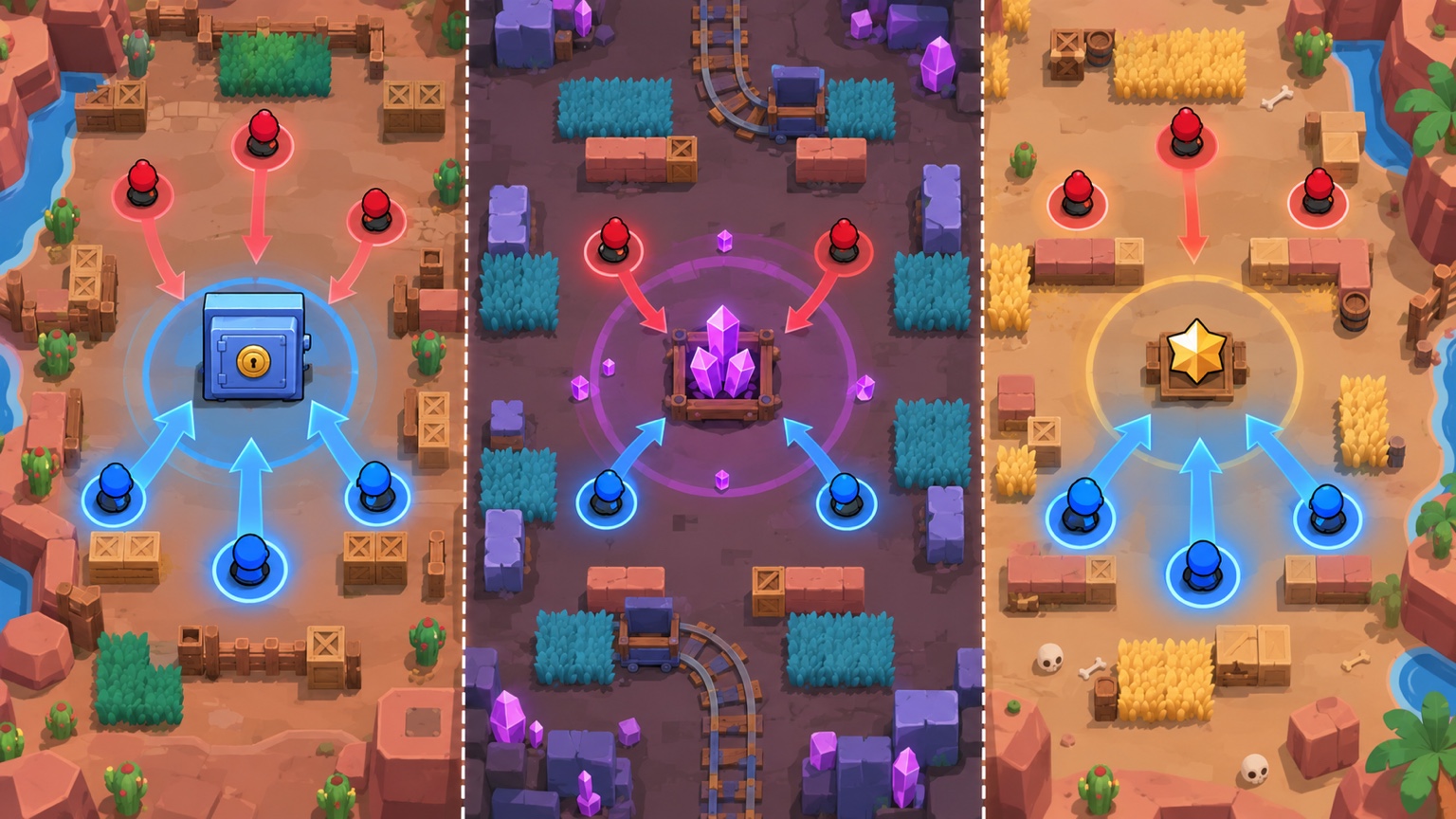TE and TRIBE mode results across Gem Grab Heist and Bounty