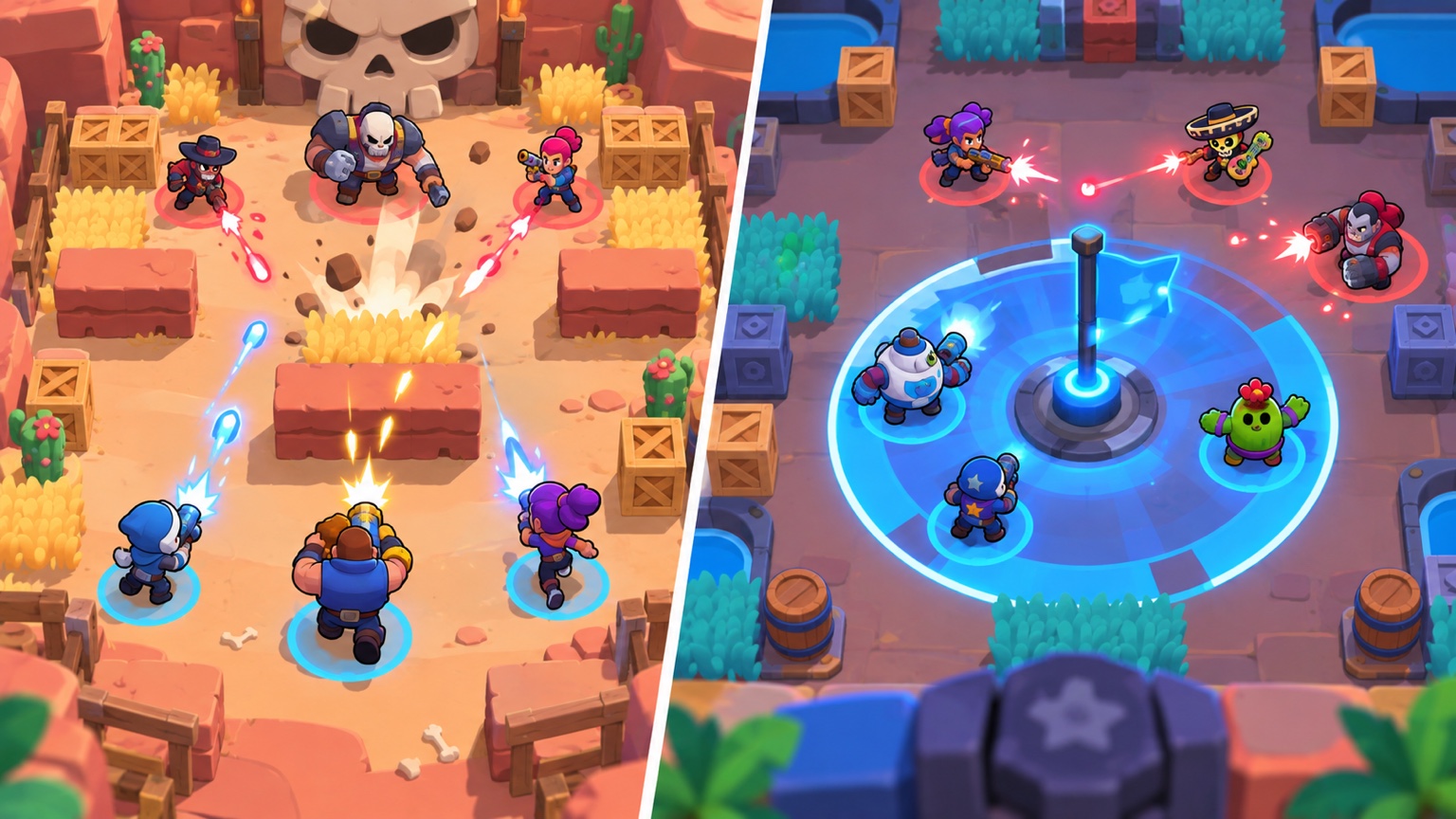Knockout and Hot Zone arenas illustrating TH advantages in the scrim snapshot